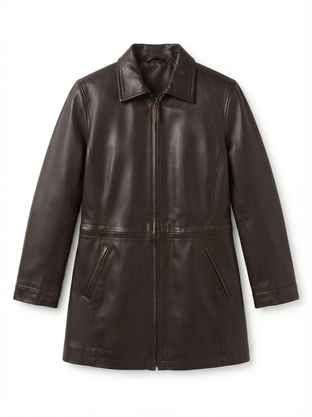 Women’s Classic Brown Lamb Leather Zip Jacket with Collared Neck